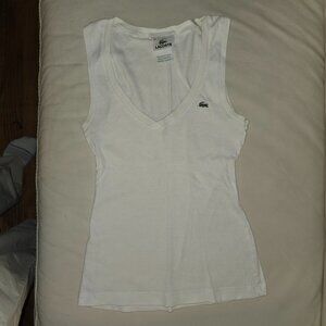 Lacoste white v-neck tank top with logo